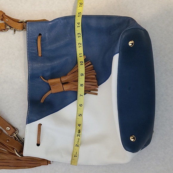 PIKOLINOS Blue and White Genuine Leather Shoulder Bucket Bag - Picture 14 of 16